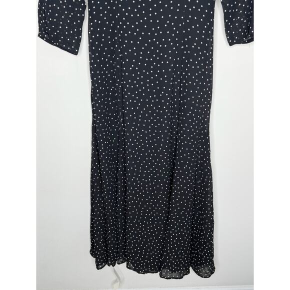 Reformation Mels Chiffon Polka Dot 3/4 Sleeve A-Line Midi Dress Black White 2 - Picture 12 of 16